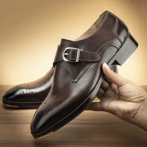 Brown Glossed Square Toe Single Monk Strap