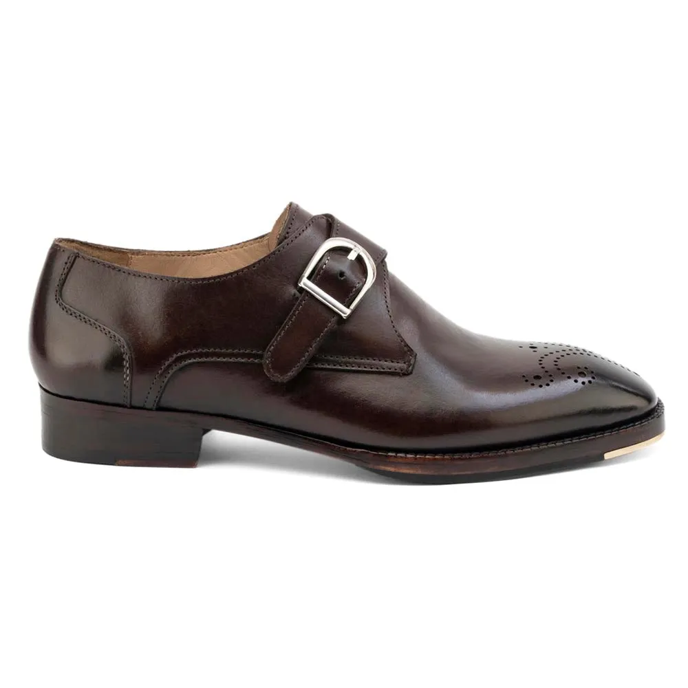 Brown Glossed Square Toe Single Monk Strap