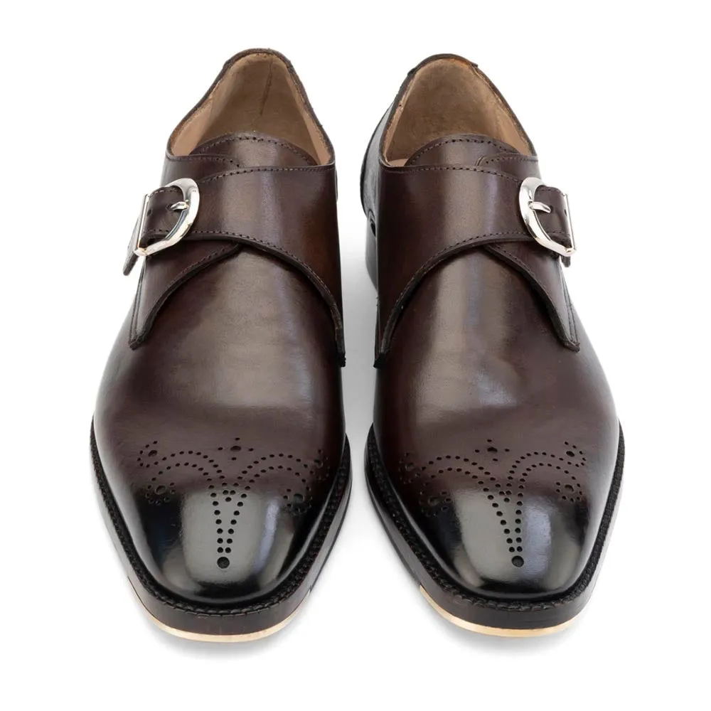 Brown Glossed Square Toe Single Monk Strap