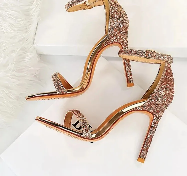 Buckle Strap Rhinestone Stiletto Shoes