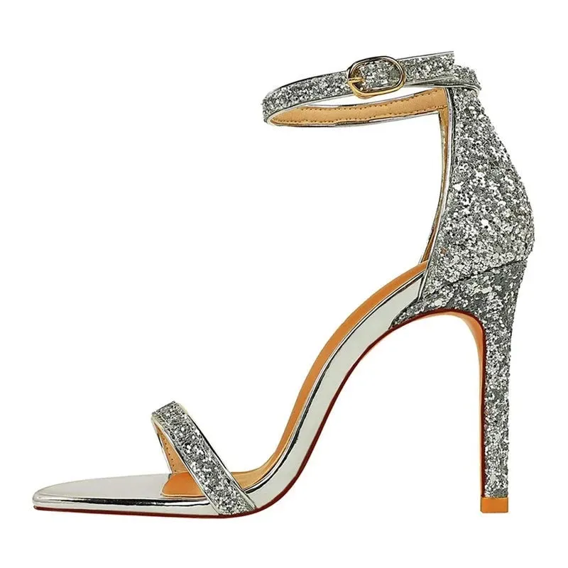 Buckle Strap Rhinestone Stiletto Shoes