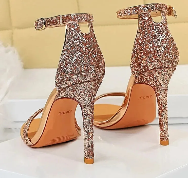 Buckle Strap Rhinestone Stiletto Shoes