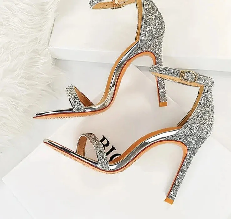 Buckle Strap Rhinestone Stiletto Shoes