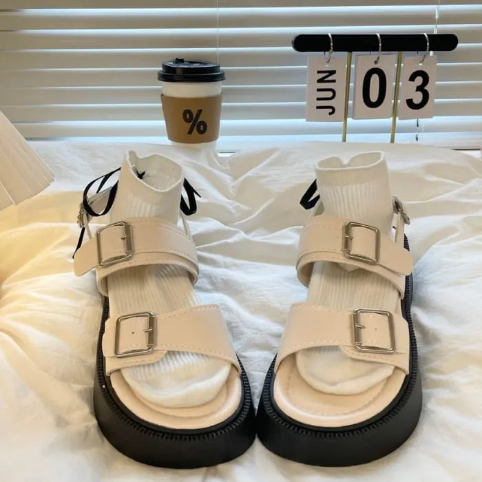 Buckled Platform Slingback Sandals