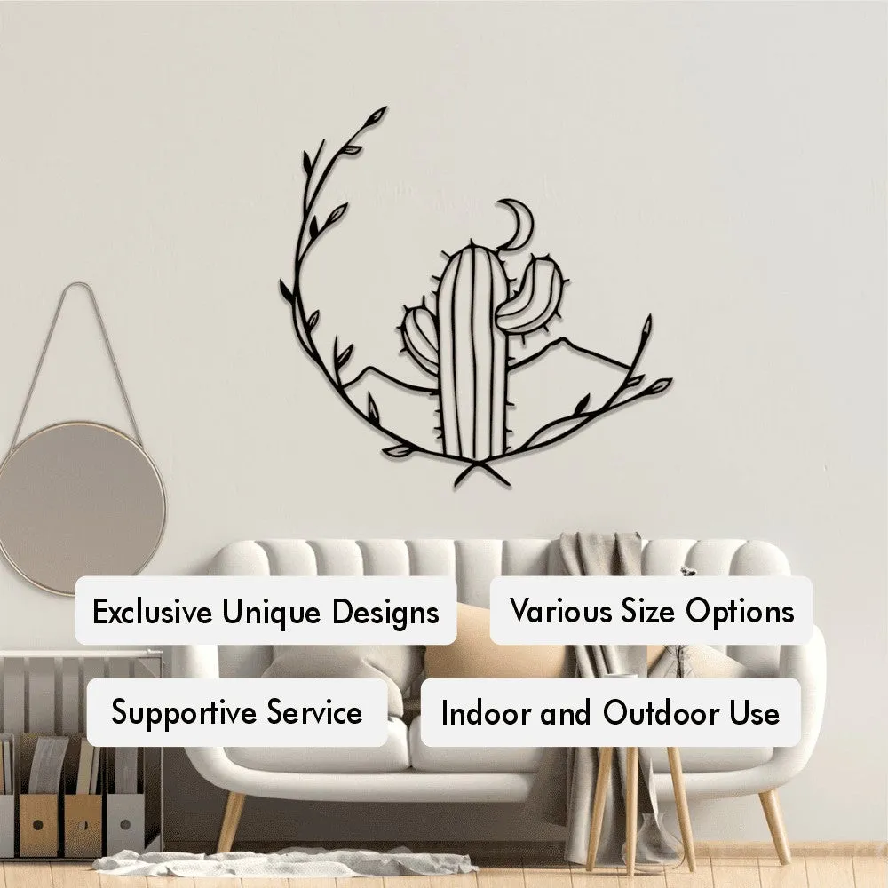 Cactus and Moon Metal Wall Decor