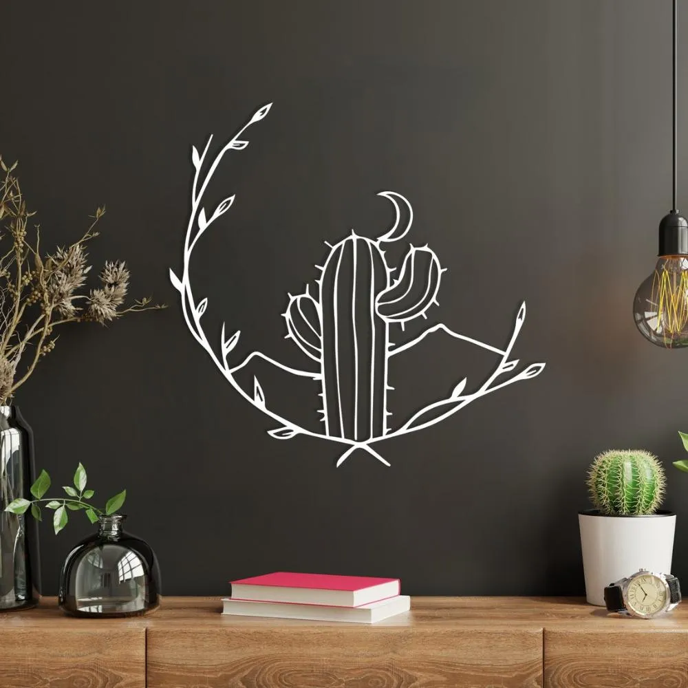 Cactus and Moon Metal Wall Decor