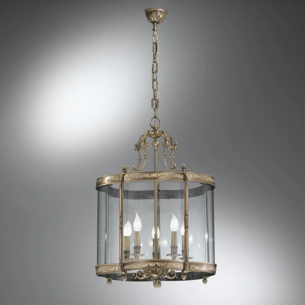 Cast Brass Lantern 5 Light Chandelier