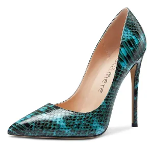 CASTAMERE Womens Sky High Heels Basic Pumps Pointed Toe Stilettos 12CM Heel Snake Shoes