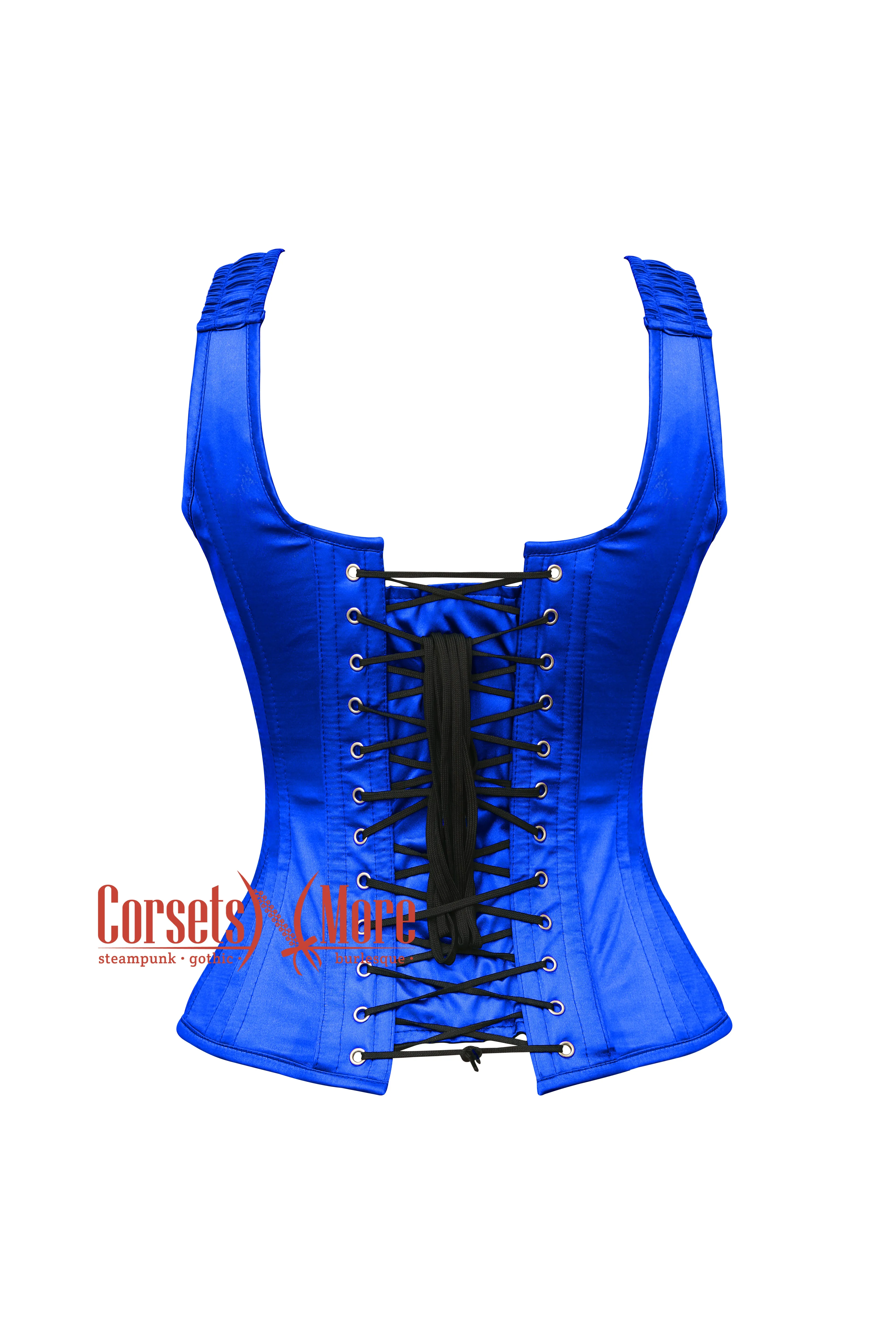 Celeste Bluewater Blue Satin Shoulder Strap Gothic Zipper Plus Size Overbust Corset Top