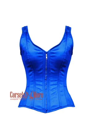 Celeste Bluewater Blue Satin Shoulder Strap Gothic Zipper Plus Size Overbust Corset Top