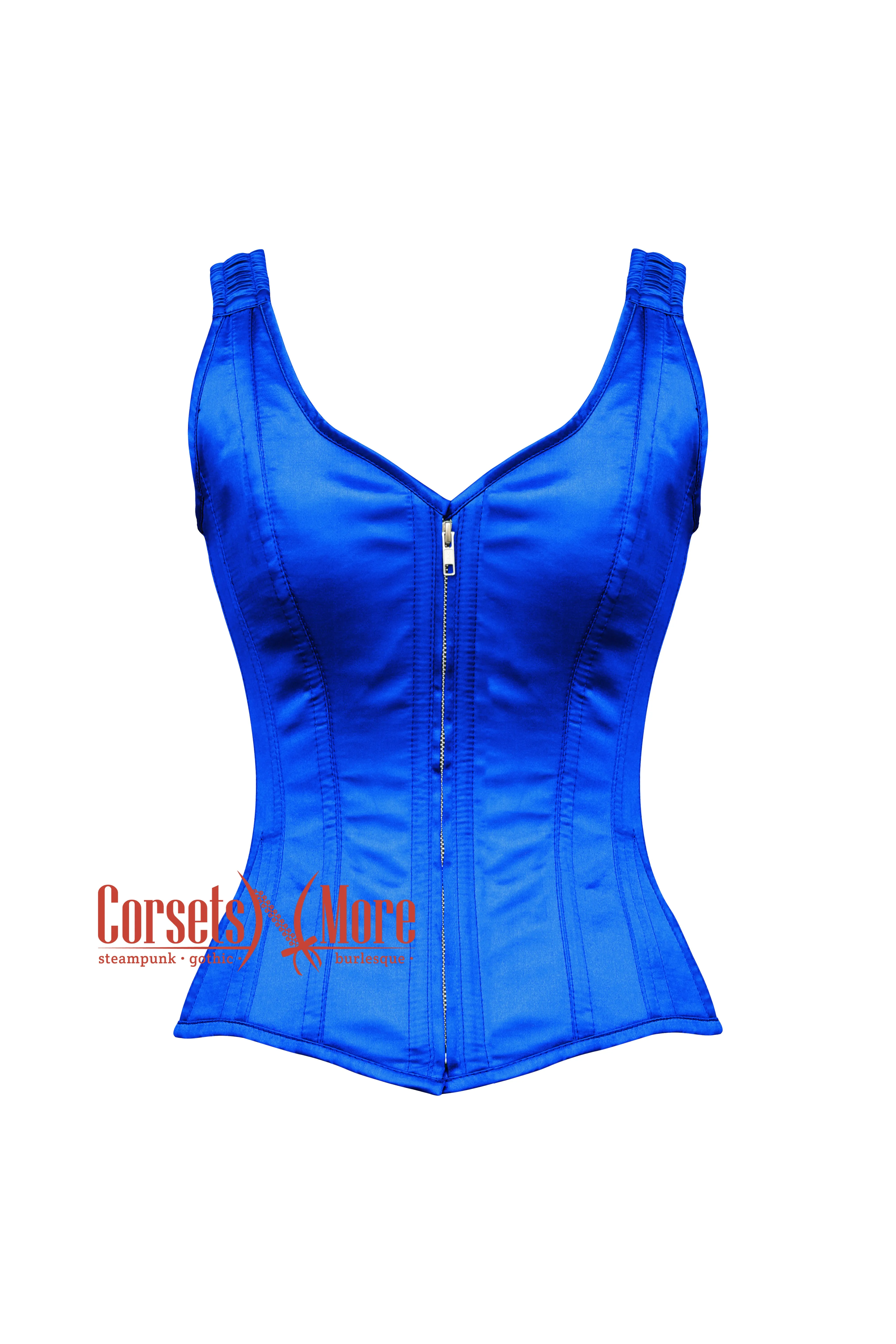 Celeste Bluewater Blue Satin Shoulder Strap Gothic Zipper Plus Size Overbust Corset Top