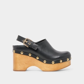 ADELAN CLOGS BLACK LEATHER Abrasion Proof Heel Natural Fiber Upper