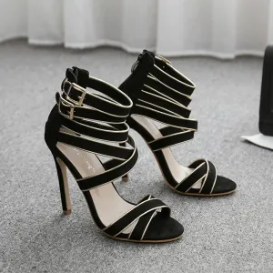Chicvane Buckle Stilettos Roman Bridal Sandals With Zipper Closure