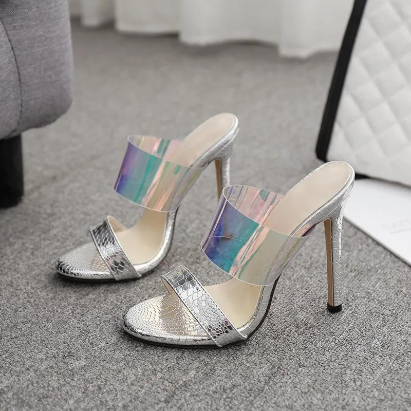 Chicvane Clear Colorful Pvc Stilettos Slide Sandals