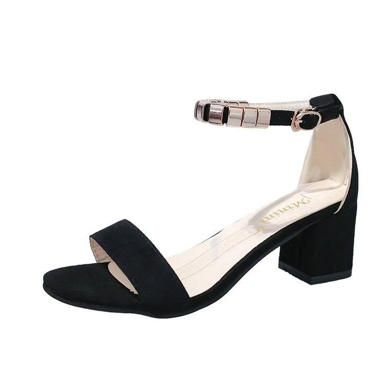 Chicvane Rhinestone Ankle Strap Buckle Closure Chunky Heel Heeled Sandals
