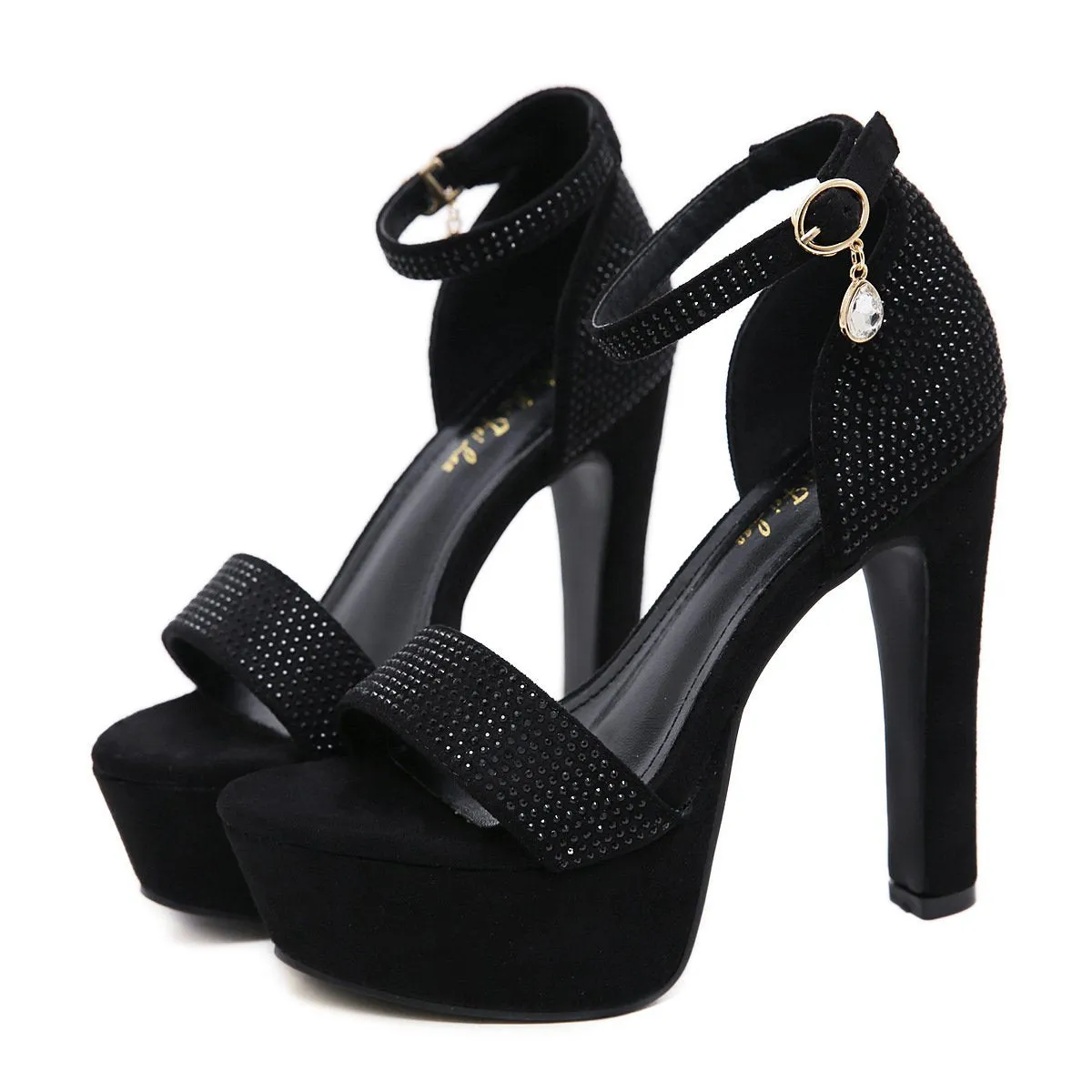 Chicvane Rhinestone Stilettos Ankle Buckle Closure Bridal Sandals