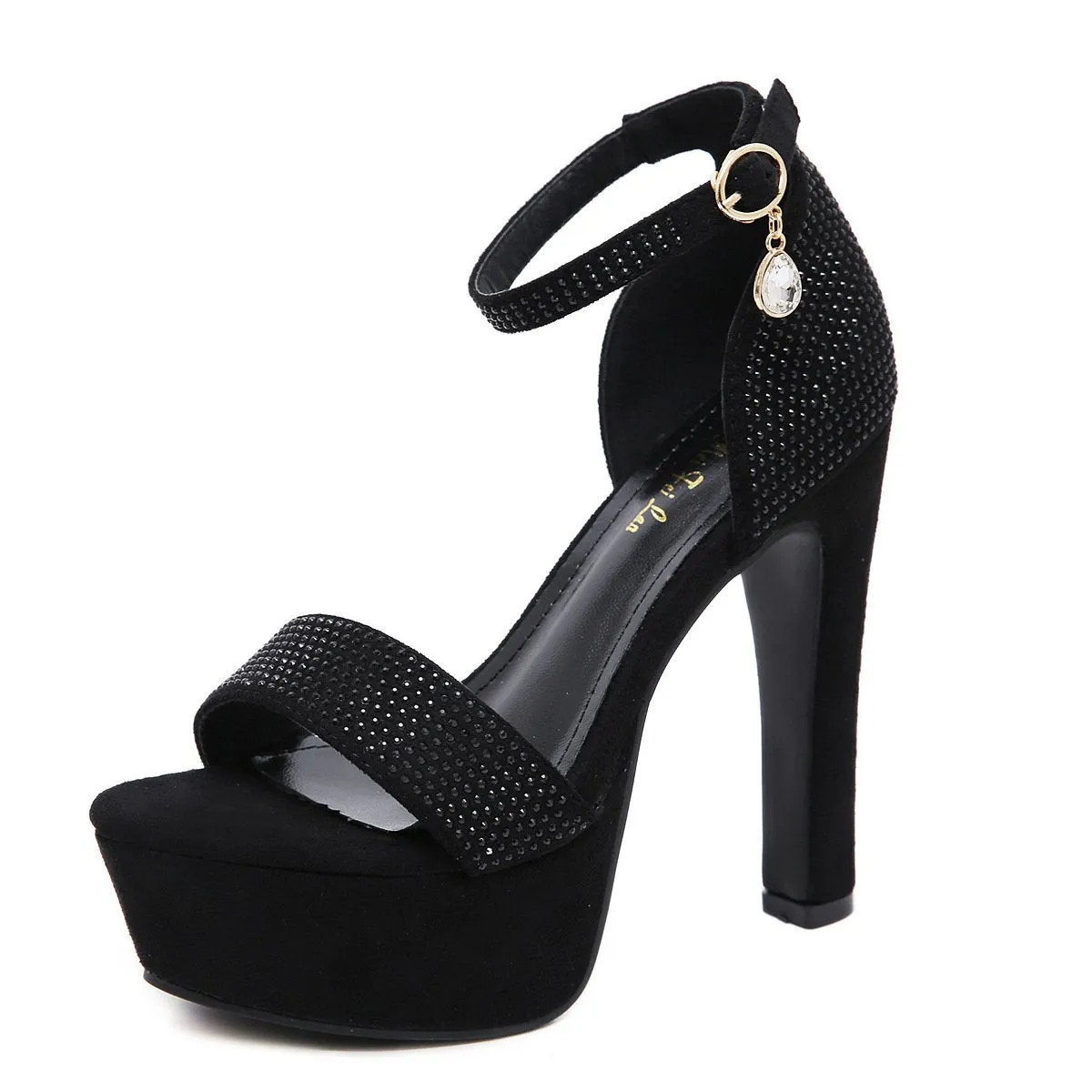 Chicvane Rhinestone Stilettos Ankle Buckle Closure Bridal Sandals