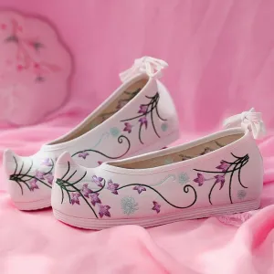 Chinese Folk Dance Costume Women Vintage Embroidery Flat Shoes Ladies Handmade Canvas Ballet New Year Gift Party Fashion (Color : Color1, Shoe Size : 7.5)
