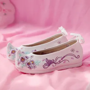 Chinese Folk Dance Costume Women Vintage Embroidery Flat Shoes Ladies Handmade Canvas Ballet New Year Gift Party Fashion (Color : Color9, Shoe Size : 38.5)
