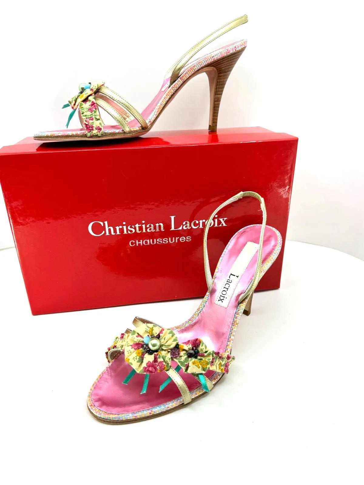 CHRISTIAN LACROIX FLORAL HEELED SANDALS