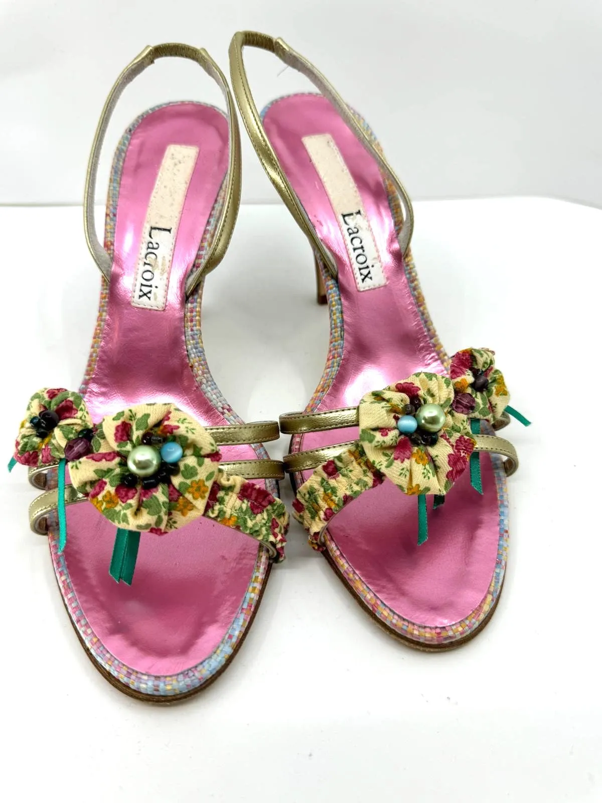 CHRISTIAN LACROIX FLORAL HEELED SANDALS