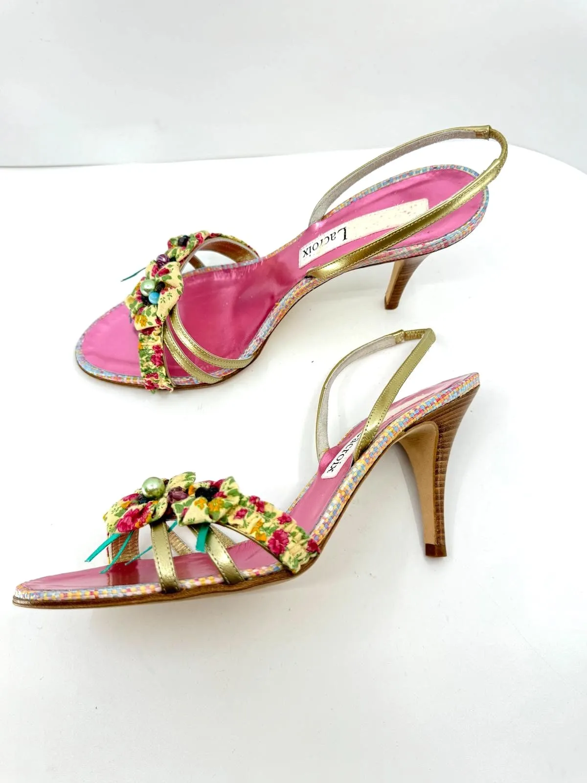 CHRISTIAN LACROIX FLORAL HEELED SANDALS