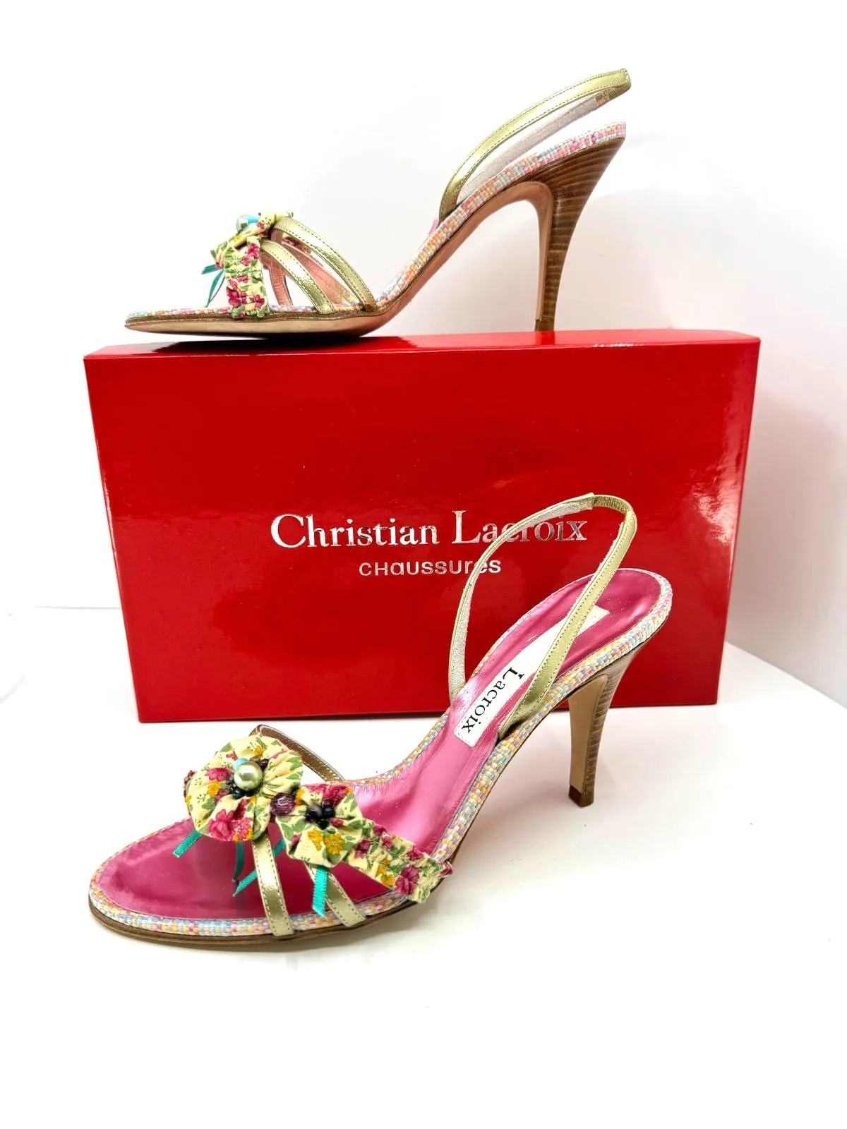 CHRISTIAN LACROIX FLORAL HEELED SANDALS
