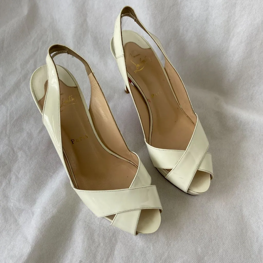 Christian Louboutin Criss-Cross White Leather Sandals, 38
