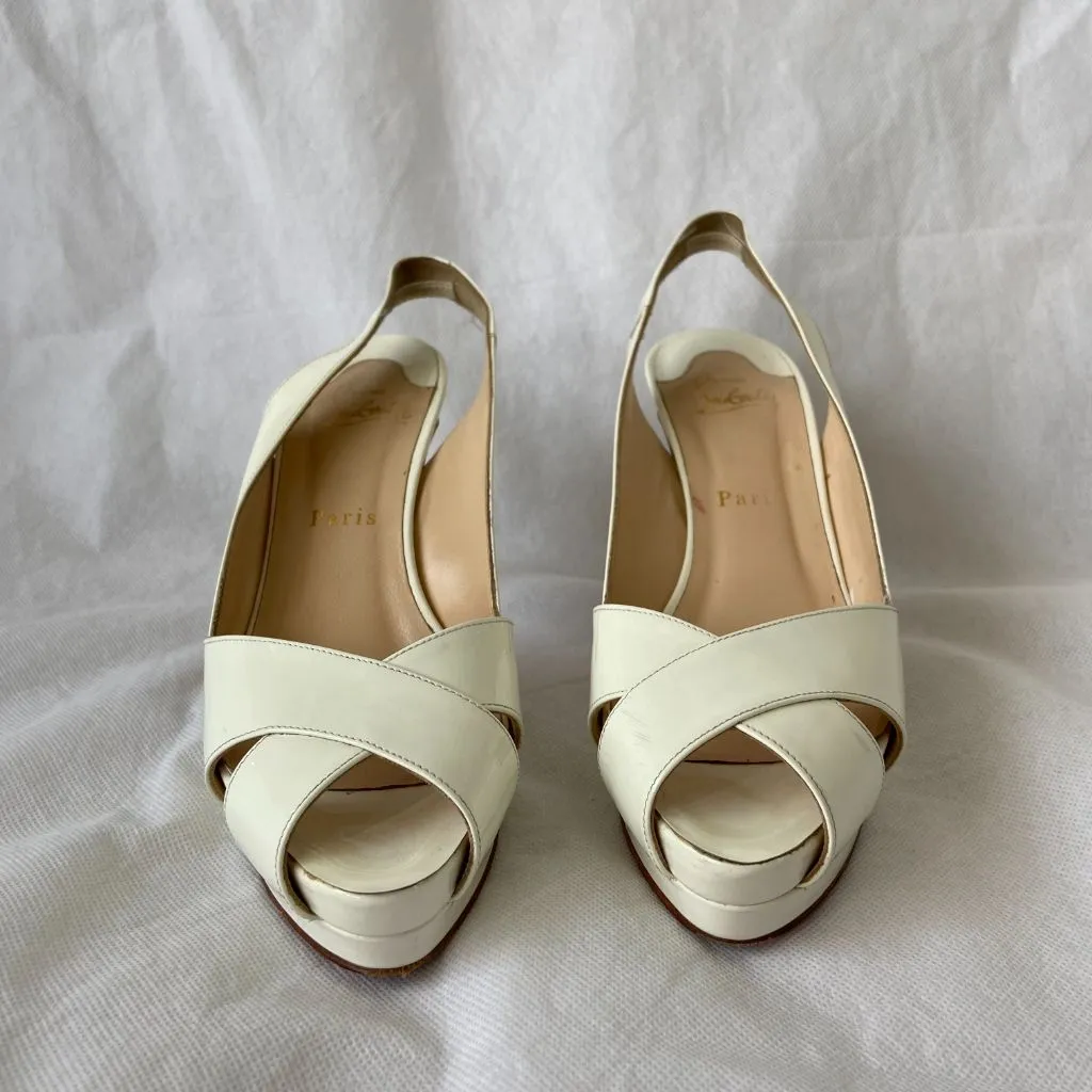 Christian Louboutin Criss-Cross White Leather Sandals, 38
