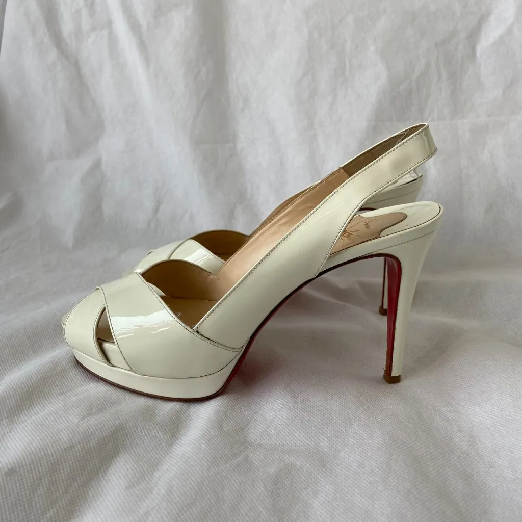 Christian Louboutin Criss-Cross White Leather Sandals, 38