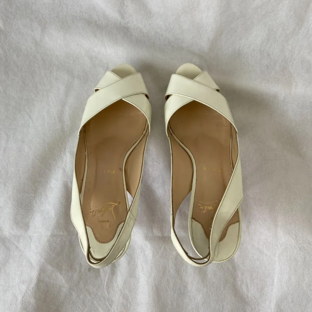 Christian Louboutin Criss-Cross White Leather Sandals, 38