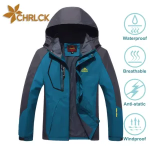 CHRLCK Men's Waterproof Hiking Jacket Large Size Windproof Windbreaker Camping