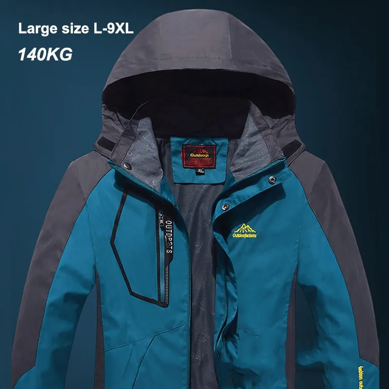 CHRLCK Men's Waterproof Hiking Jacket Large Size Windproof Windbreaker Camping
