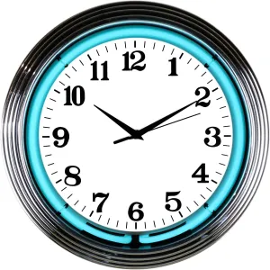 Chrome Teal Water Blue Neon Clock