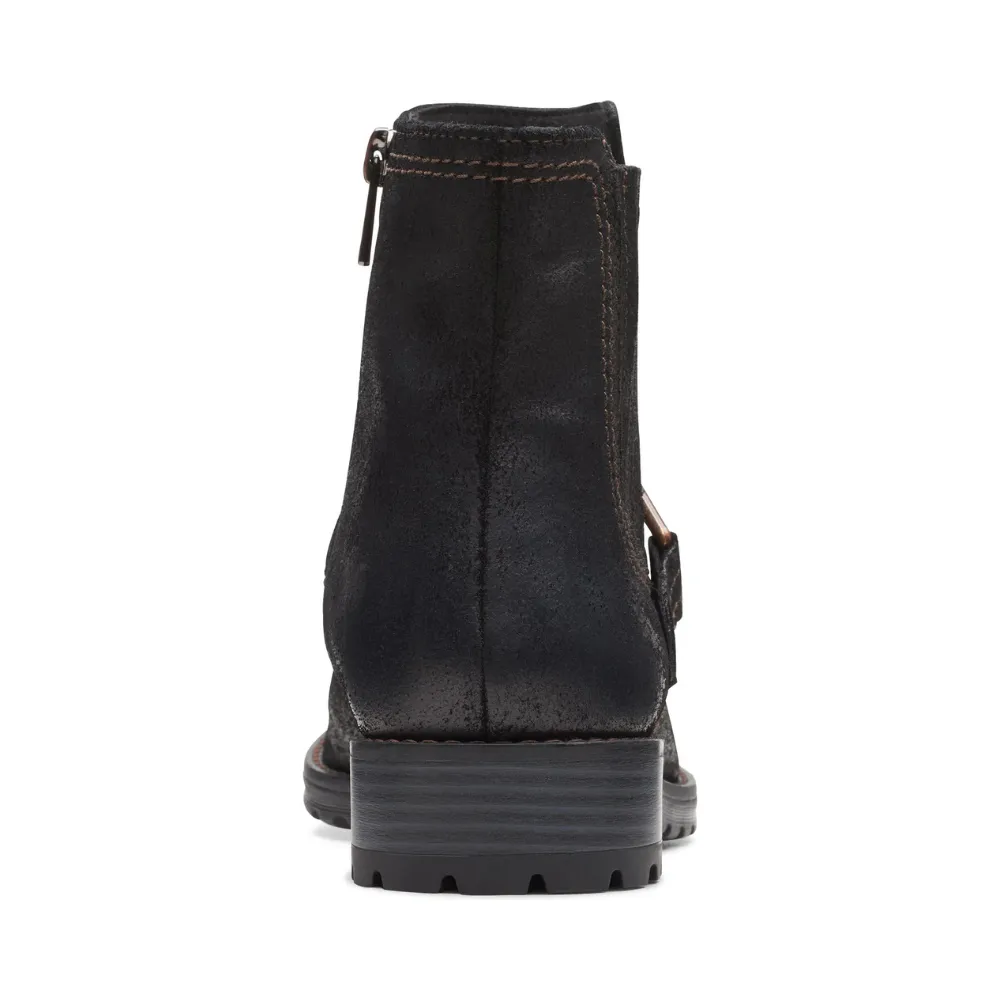Clarks Aspra Buckle Black Suede Boot (Women's)