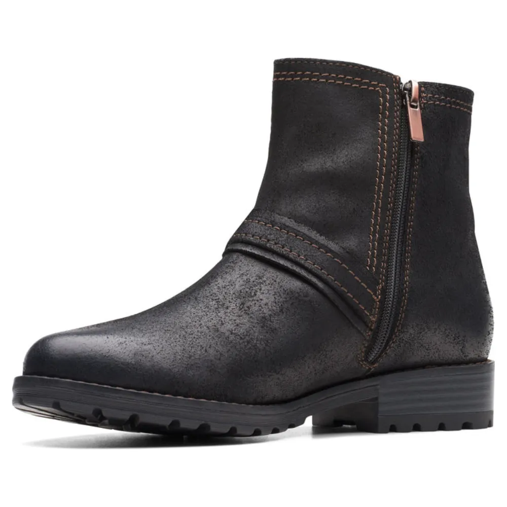 Clarks Aspra Buckle Black Suede Boot (Women's)