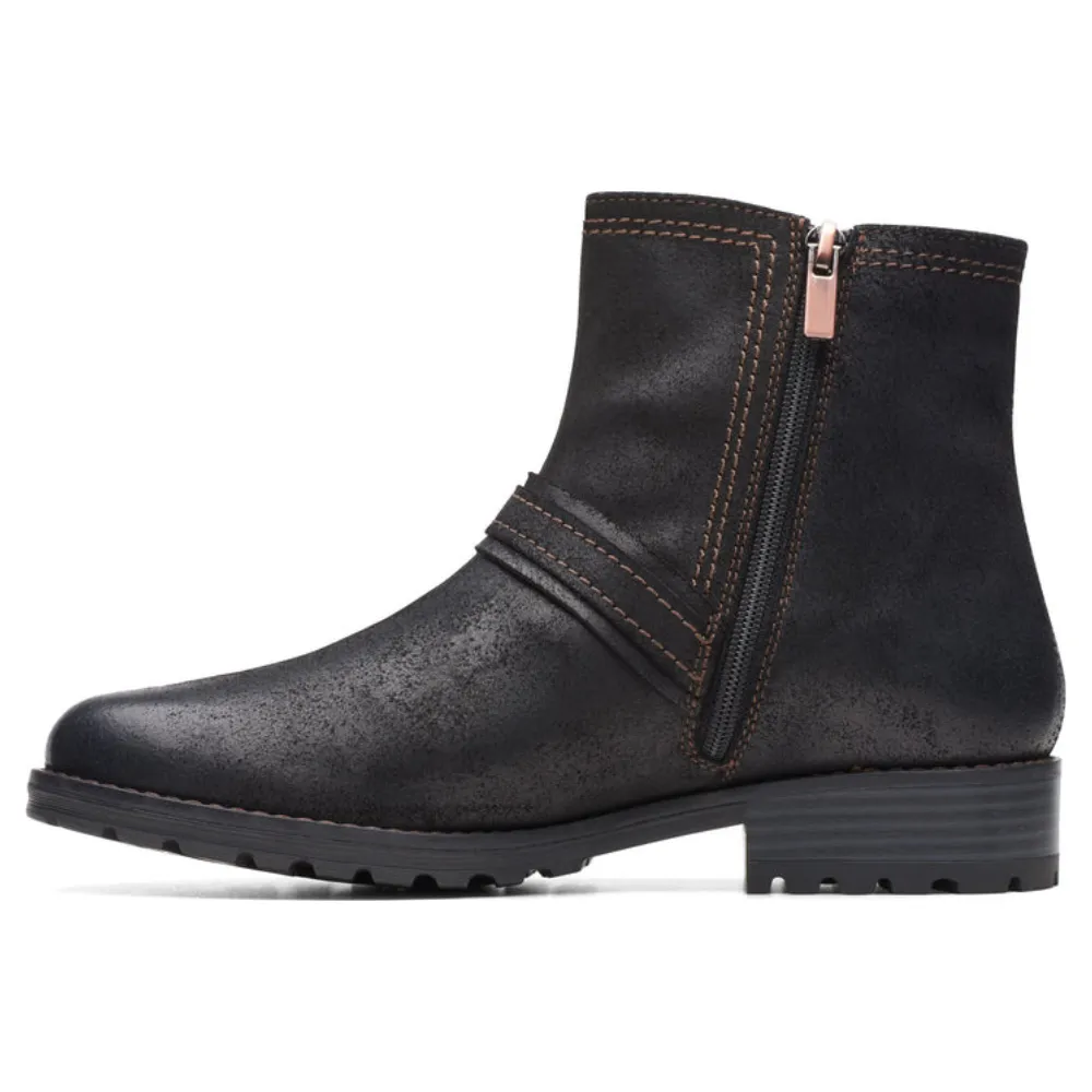 Clarks Aspra Buckle Black Suede Boot (Women's)