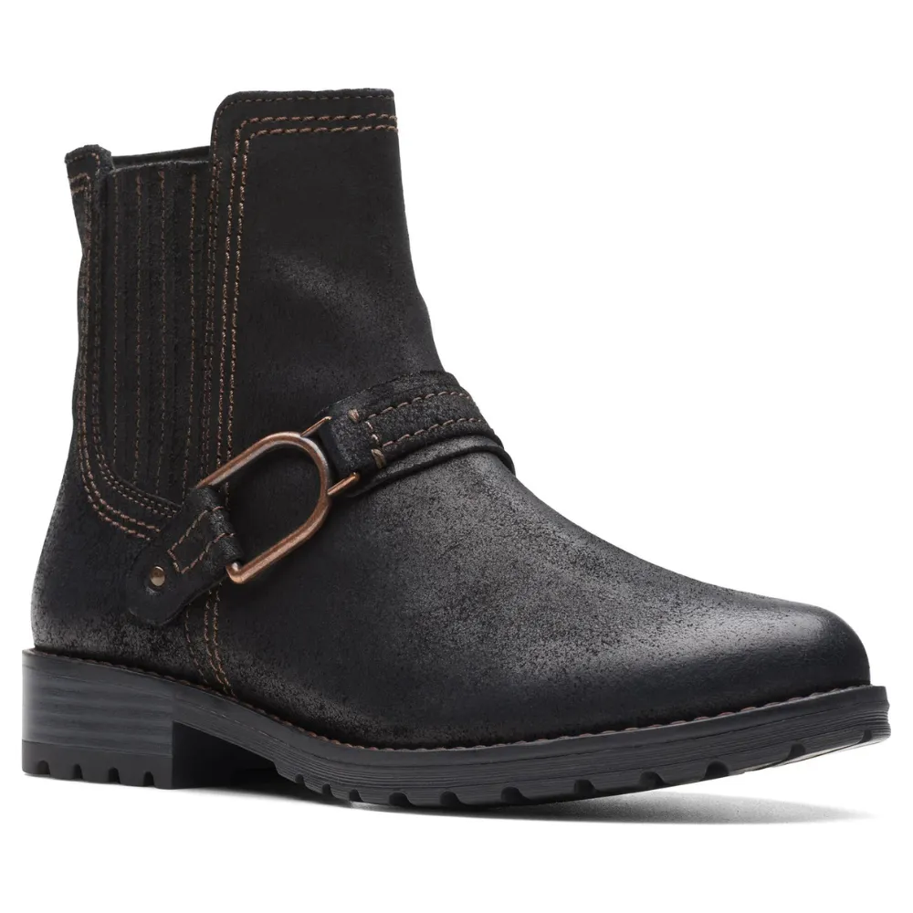 Clarks Aspra Buckle Black Suede Boot (Women's)