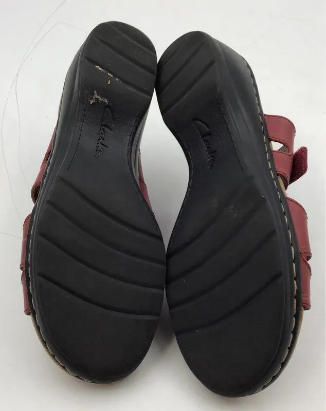 Clarks Women's Red Open Toe Wedge Heel Slip-On Slide Sandals - Size 8 M