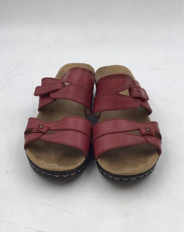 Clarks Women's Red Open Toe Wedge Heel Slip-On Slide Sandals - Size 8 M
