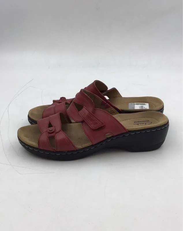 Clarks Women's Red Open Toe Wedge Heel Slip-On Slide Sandals - Size 8 M