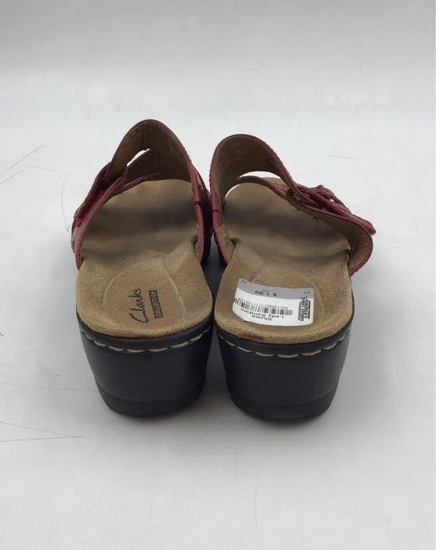 Clarks Women's Red Open Toe Wedge Heel Slip-On Slide Sandals - Size 8 M