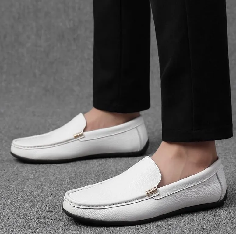 Classic Mens Leather Dress Shoes Fashion Business Slip-On Oxfords Genuine Leather Low Loafers for Men