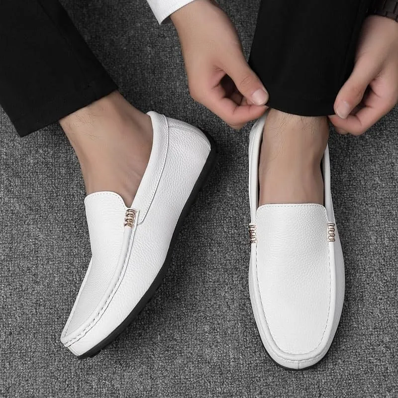 Classic Mens Leather Dress Shoes Fashion Business Slip-On Oxfords Genuine Leather Low Loafers for Men