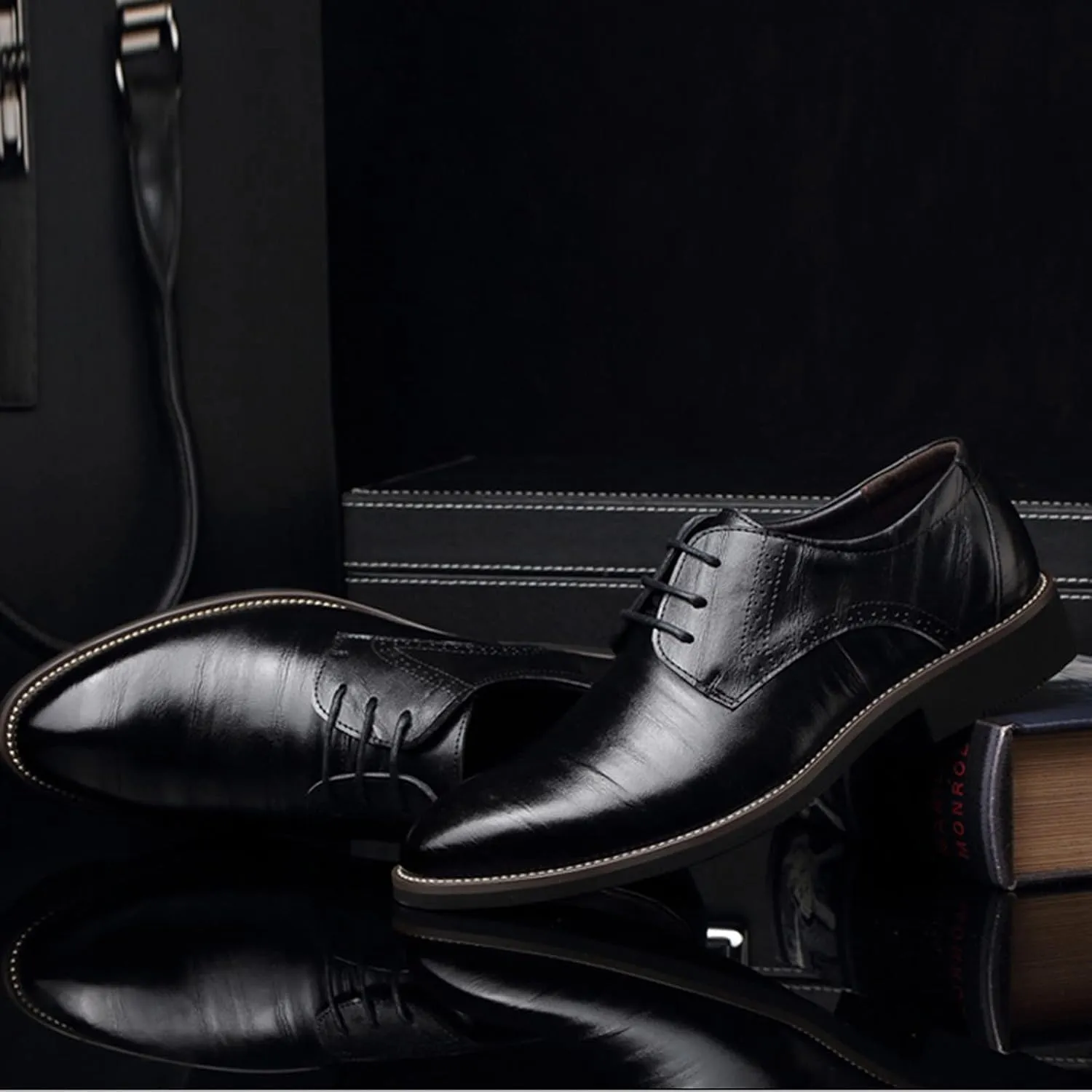 Classical Style Shoes for Men Slip On PU Leather Low Rubber Sole Block Heel Work Sneaker Shoes Men Formal Leather