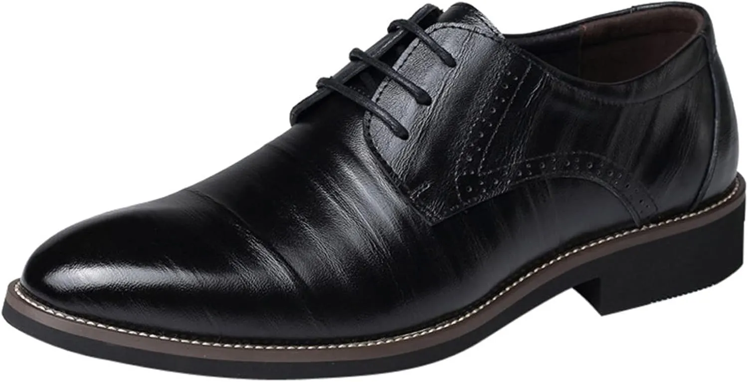 Classical Style Shoes for Men Slip On PU Leather Low Rubber Sole Block Heel Work Sneaker Shoes Men Formal Leather