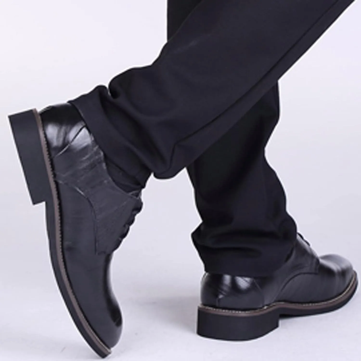 Classical Style Shoes for Men Slip On PU Leather Low Rubber Sole Block Heel Work Sneaker Shoes Men Formal Leather