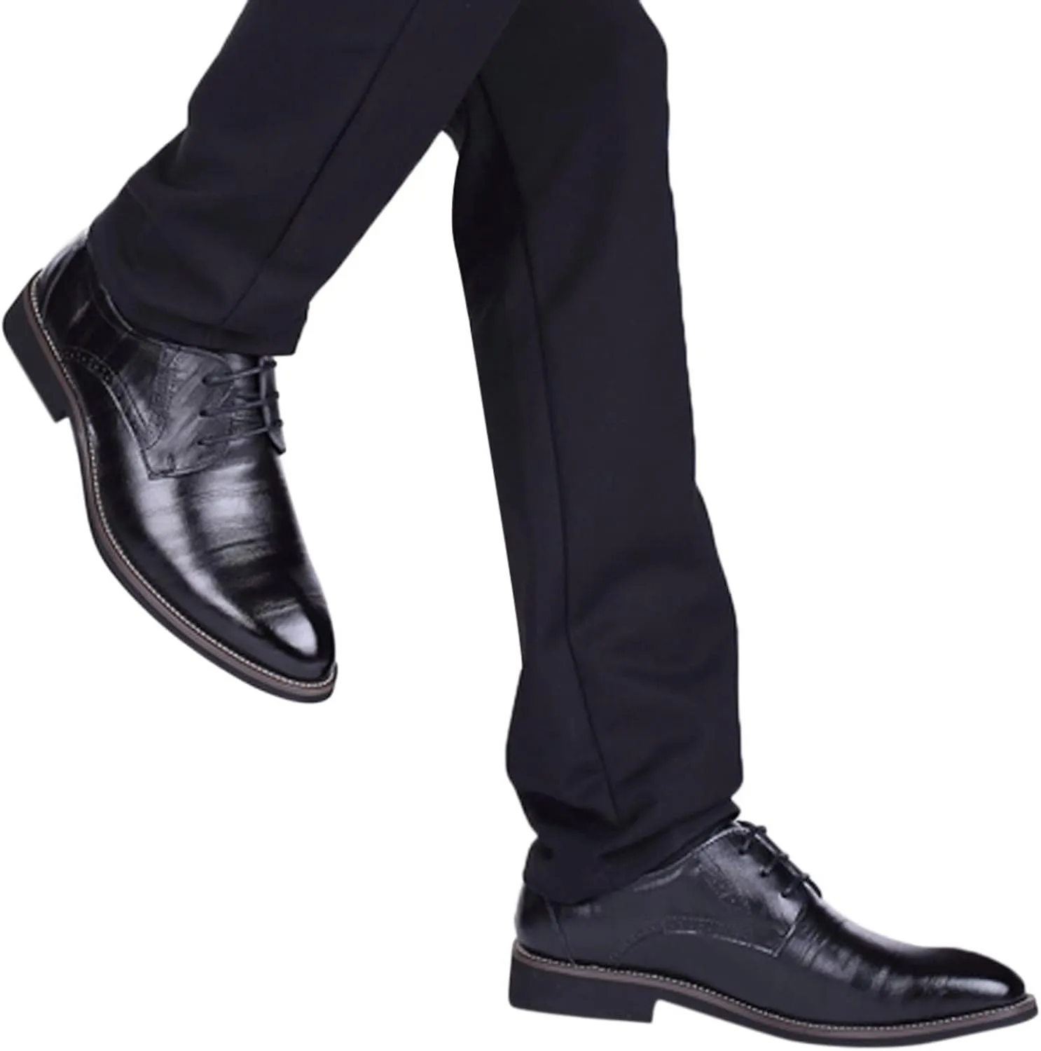 Classical Style Shoes for Men Slip On PU Leather Low Rubber Sole Block Heel Work Sneaker Shoes Men Formal Leather