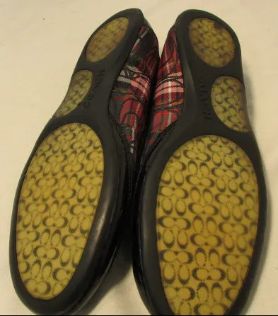 Coach True Plaid Canvas with Leather Trim Ballet Flats