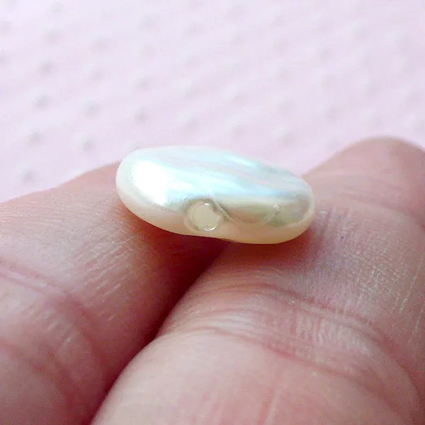 Coin Pearl / Flat Pearl Bead / Rondelle Pearl / ABS Faux Pearl / Fake Pearl with Hole (15pcs / 12mm x 13mm / Cream White) DIY Jewelry PES78